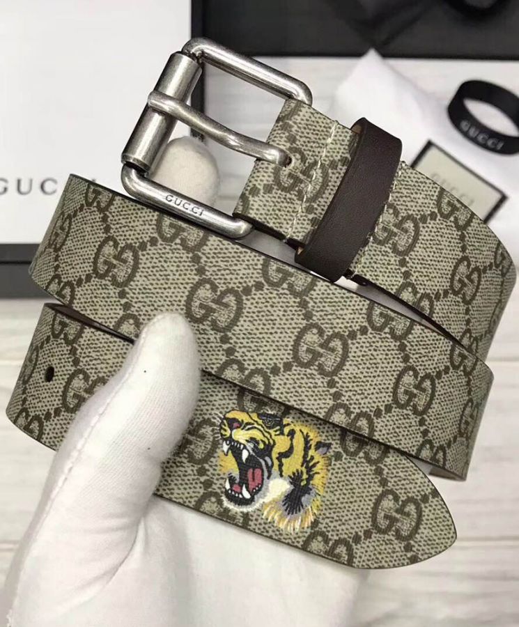 G.U.C.C Tiger print GG Supreme belt Coffee