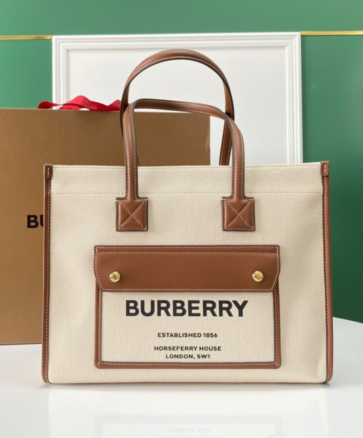 Bur.berri Two-tone Canvas And Leather Small Freya Tote