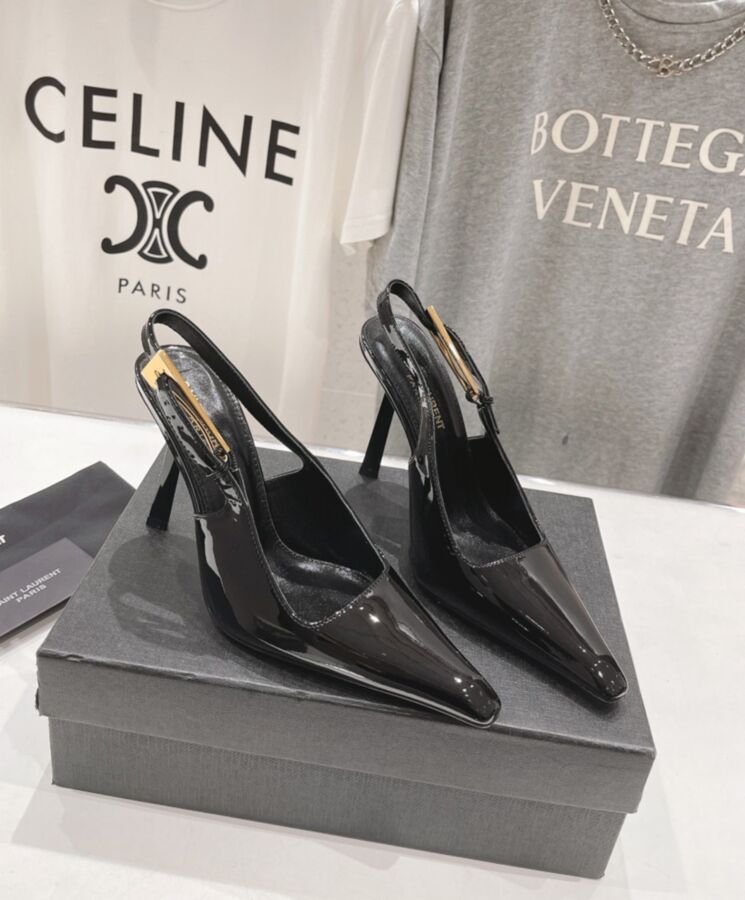 Saint.Lau.rent Women’s Lee Slingback Pumps In Patent Leather Black