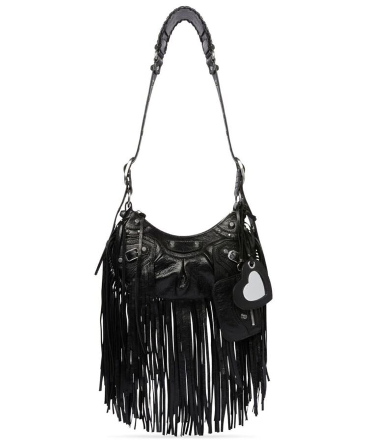 Balen.ciaga Le Cagole Fringed Shoulder Bag Black