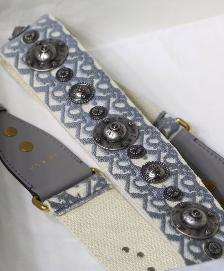 Di.ar Canvas Strap, Di.ar Oblique Collection, Luxury Accessory, Gray Canvas Strap, Aged SiL.*Ver-Tone Metal, Blue Calfskin Details