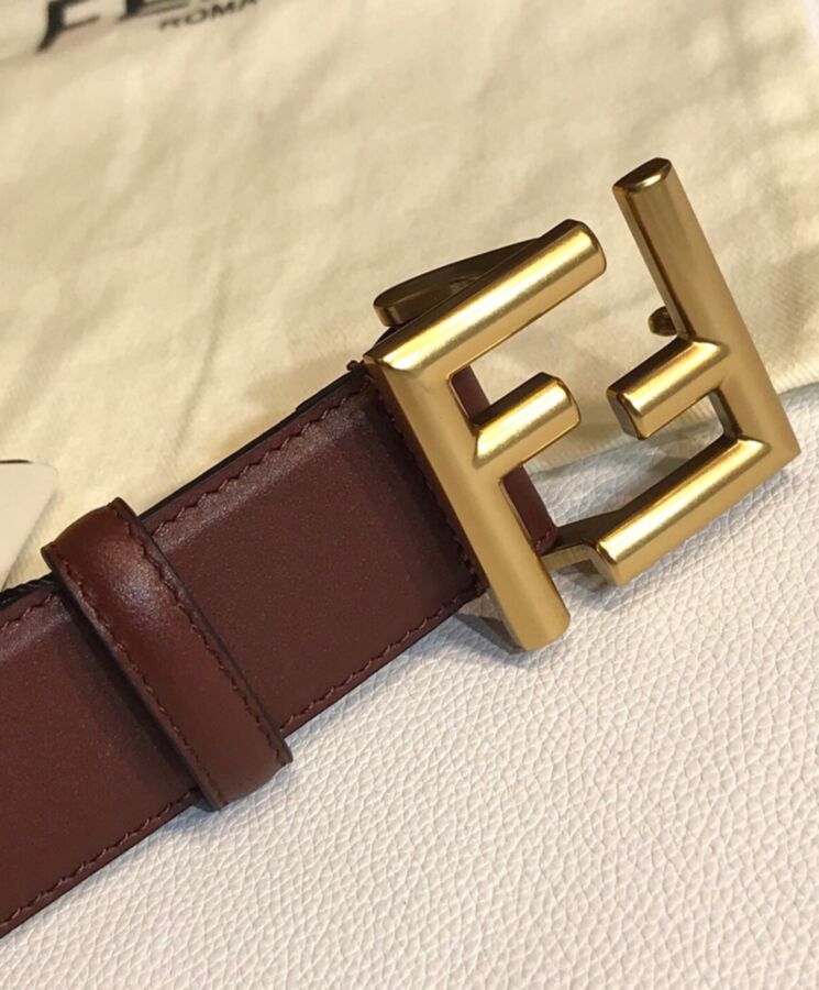 Fen.di Natural-Coloured Leather Belt, Luxury Leather Belt, High-Quality Fen.di Belt, Fen.di Belt with FF Studs