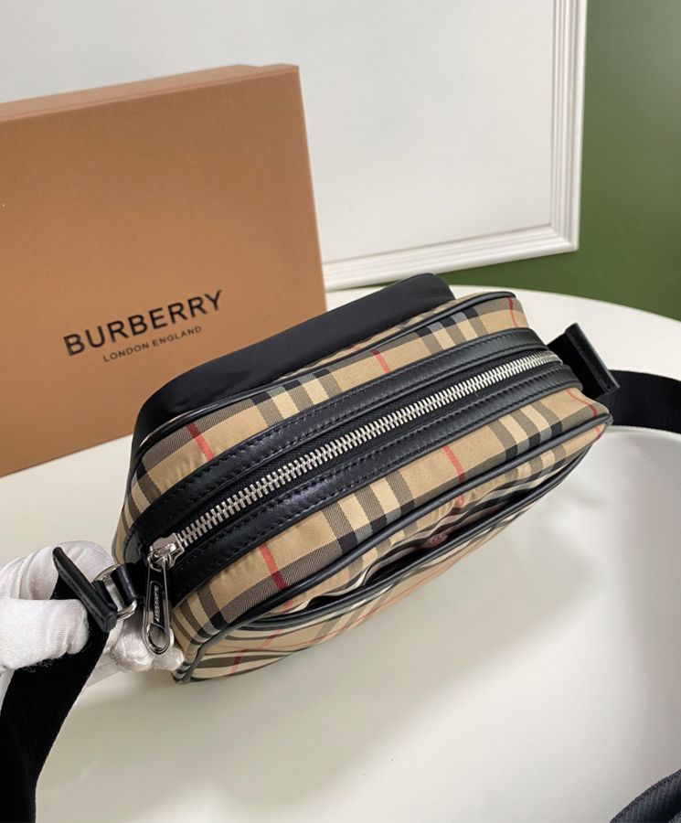 Bur.berri Vintage Check and Leather Crossbody Bag Apricot