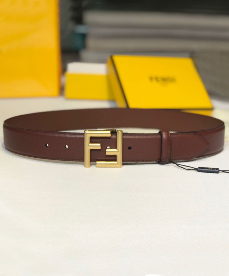 Fen.di Natural-Coloured Leather Belt, Luxury Leather Belt, High-Quality Fen.di Belt, Fen.di Belt with FF Studs