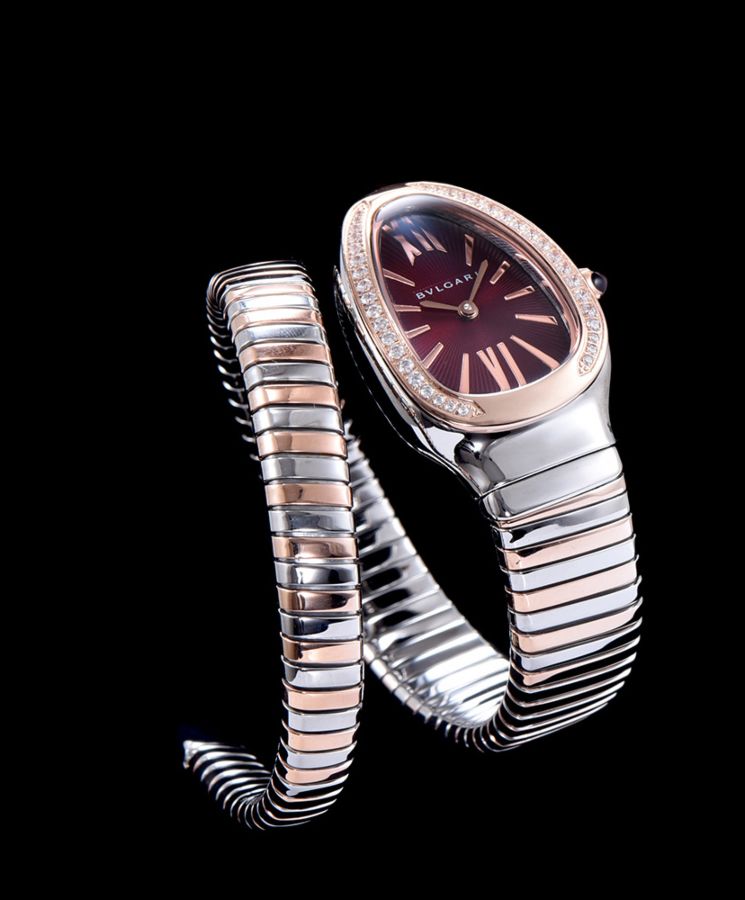 Bvl.gar 18-carat pink-gold and steel watch Henna