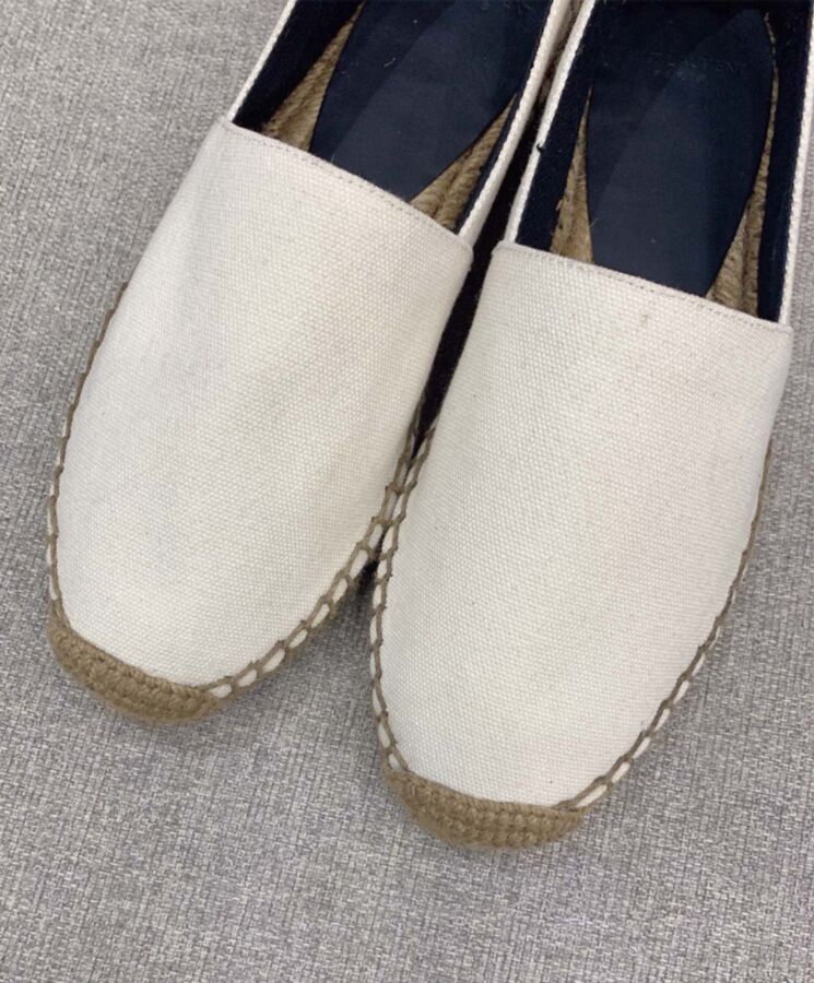 Saint.Lau.rent Women’s Cassandre Embroidered Espadrilles In Denim Cream