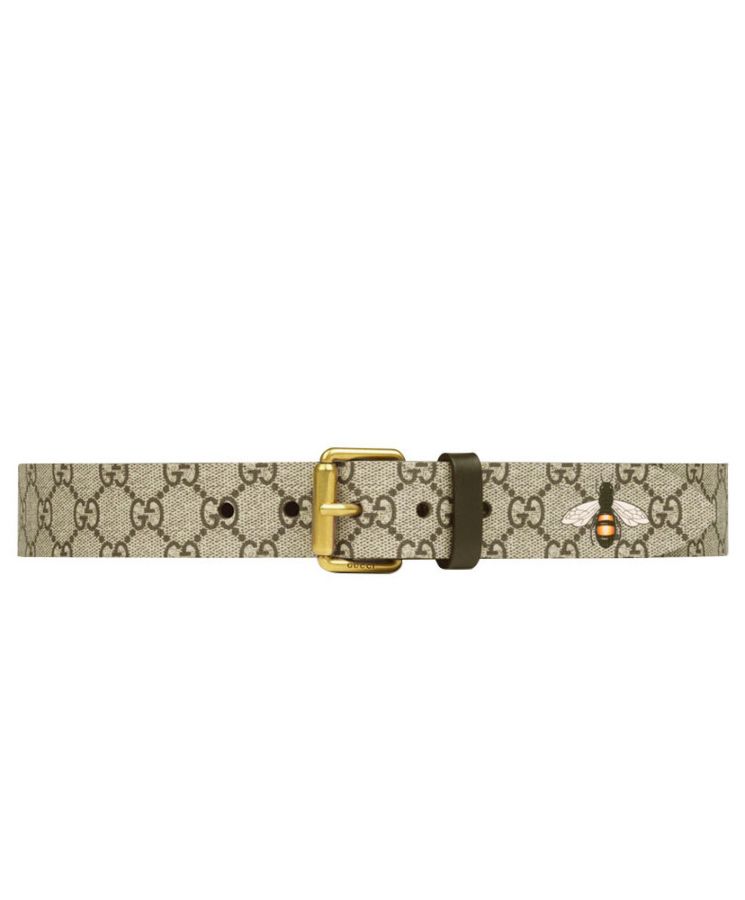 G.U.C.C Bee print GG Supreme belt with Square buckle Coffee