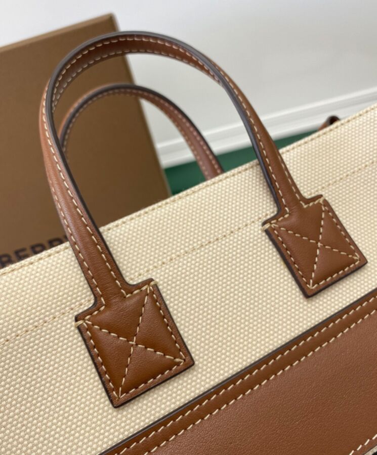 Bur.berri Two-tone Canvas And Leather Mini Freya Tote