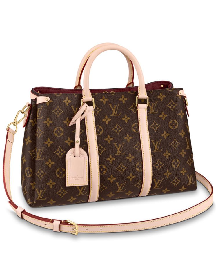 L.*V Soufflot, Monogram Canvas, Luxury Handbag, Leather Trim, Adjustable Shoulder Strap