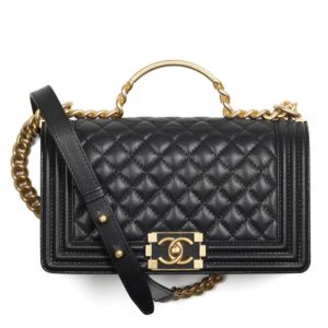 Cha.nel Boy Cha.nel, Flap Bag with Handle, A94804 Black, Grained Shiny Calfskin, Gold-Tone Metal