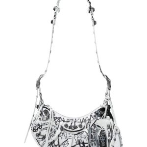 Balen.ciaga Le Cagole, streetwear style, distressed leather bag, graffiti shoulder bag