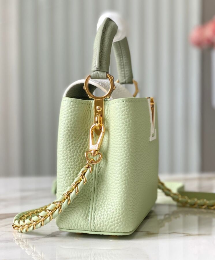 L.*V Capucines, Taurillon Leather Handbag, Mini M22916 Green, Luxury Handbag, Cross-Body Carry, Color Block Handbag