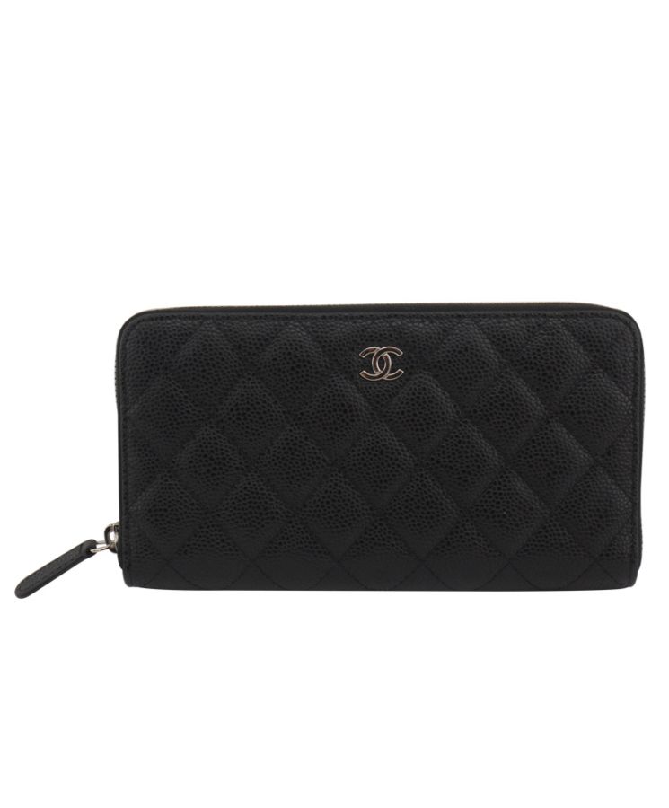 Cha.nel Matrasse Around Zipper Long Wallet Black