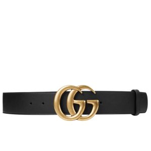 G.U.C.C Leather Belt, Double G Buckle, Calfskin Leather Belt, Black Leather Belt, G.U.C.C Accessory