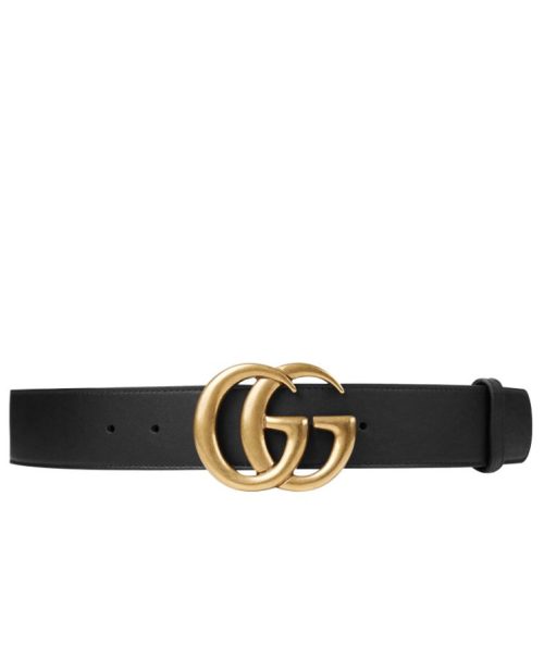 G.U.C.C Leather Belt, Double G Buckle, Calfskin Leather Belt, Black Leather Belt, G.U.C.C Accessory