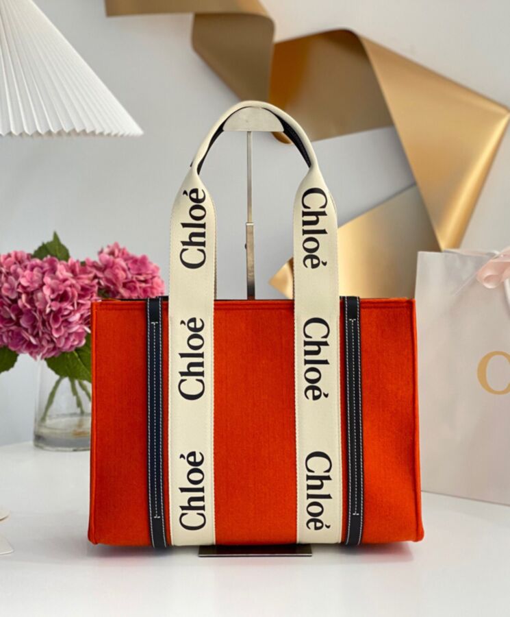 chl.oe Medium Woody, Tote Bag, Recycled Felt, Shiny Calfskin, Woody Ribbon