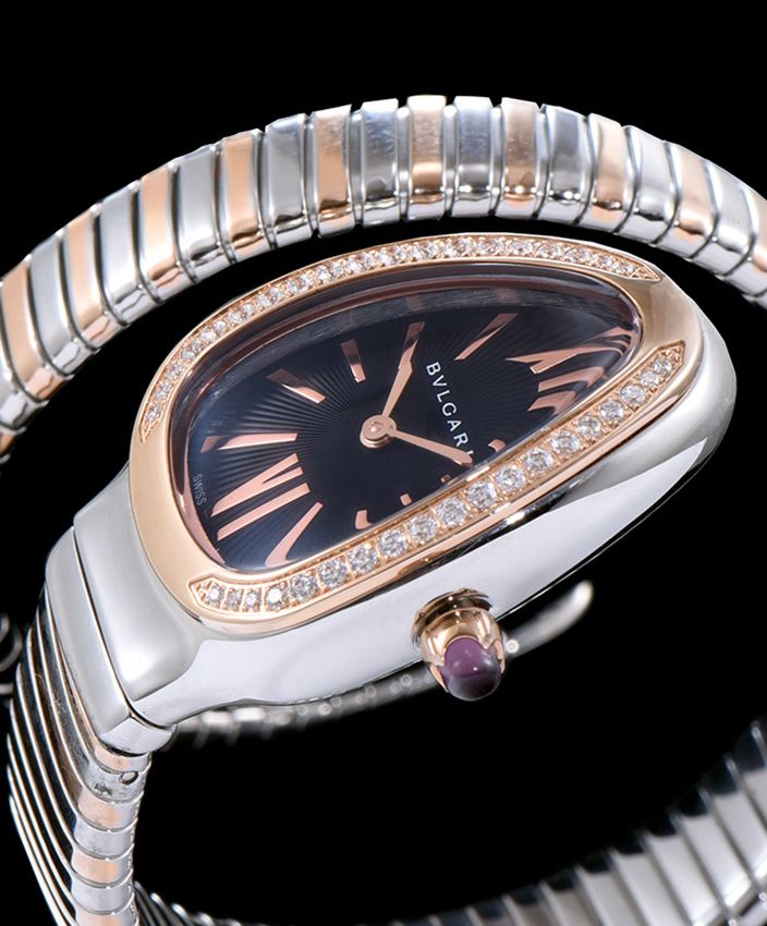 Bvl.gar 18-carat pink-gold, Luxury Bvl.gar Watch, Bvl.gar-Bvl.gar collection, Pink-Gold and Steel Watch, Precise Quartz Movement