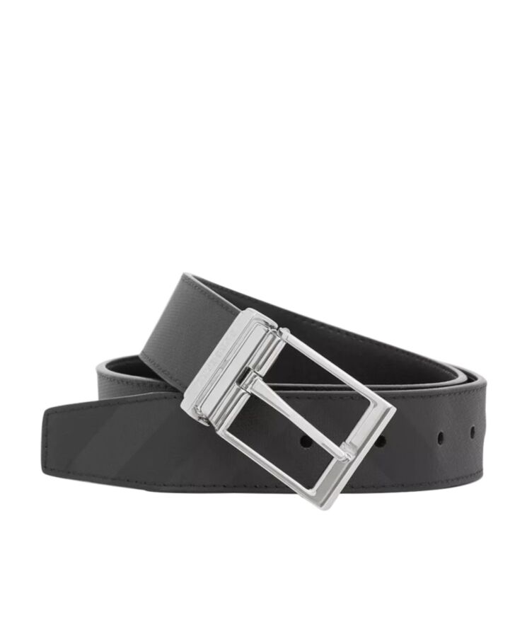 Bur.berri Reversible London Check and Leather Belt Black