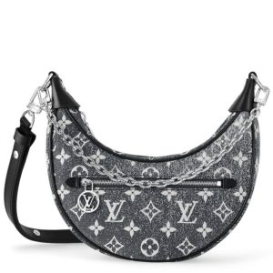 L.*V Loop, Monogram Jacquard Denim Bag, L.*V Circle zip pull, SiL.*Ver-tone hardware, Removable adjustable strap.