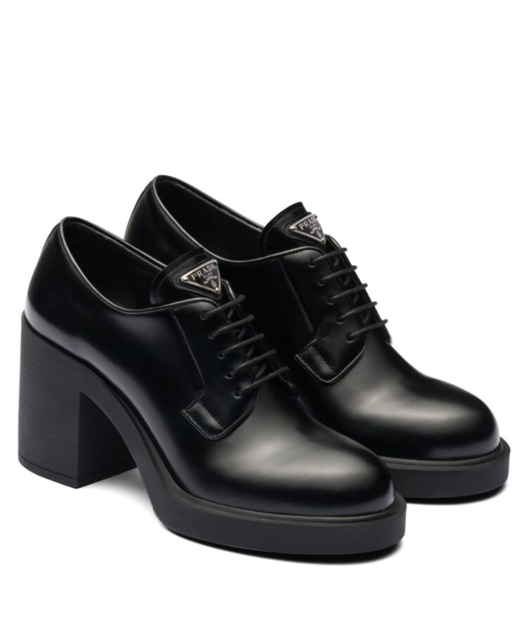 Pra.-da Women’s Heeled Brushed Leather Lace-ups Black