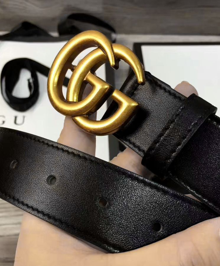 G.U.C.C Leather Belt, Double G Buckle, Calfskin Leather Belt, Black Leather Belt, G.U.C.C Accessory