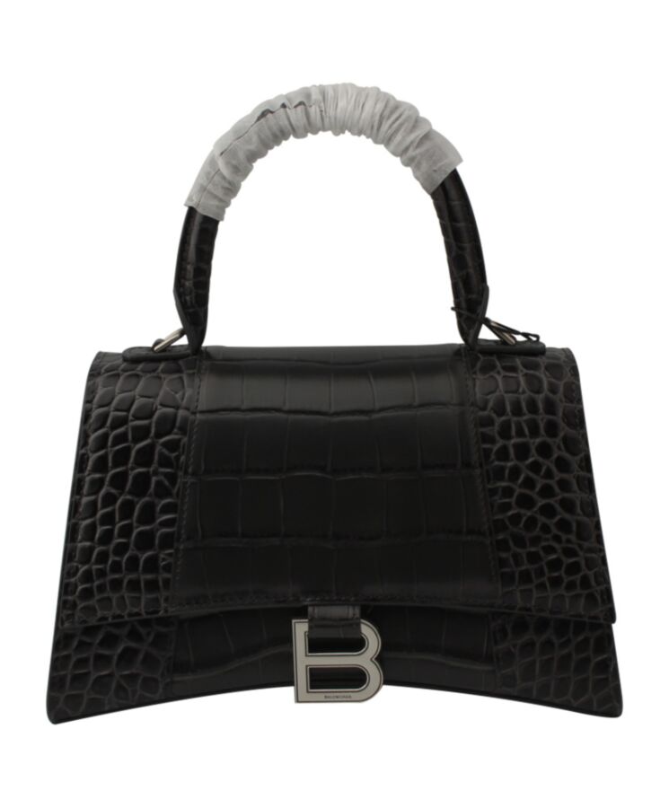 Balen.ciaga Hourglass Small Embossed Bag Black