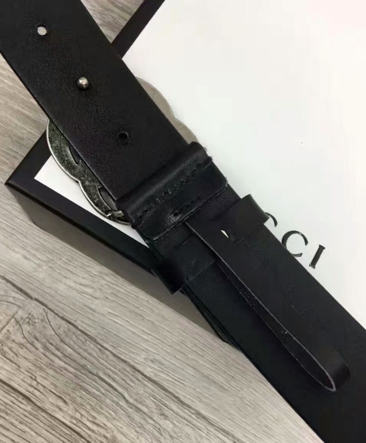 G.U.C.C  Leather belt with double G buckle Black