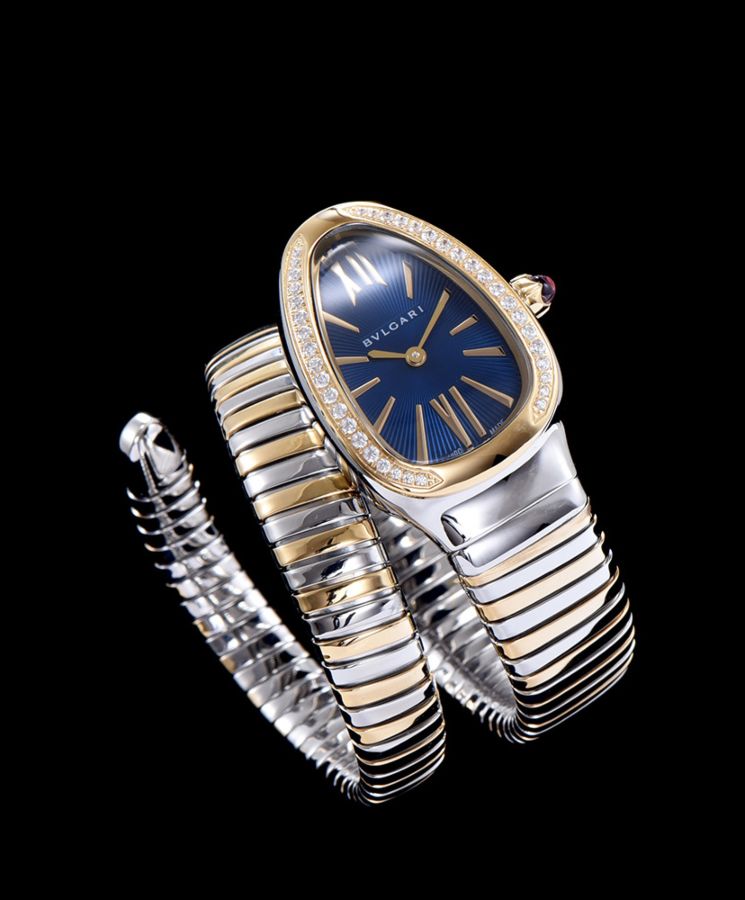 Bvl.gar 18-carat gold and steel watch Blue