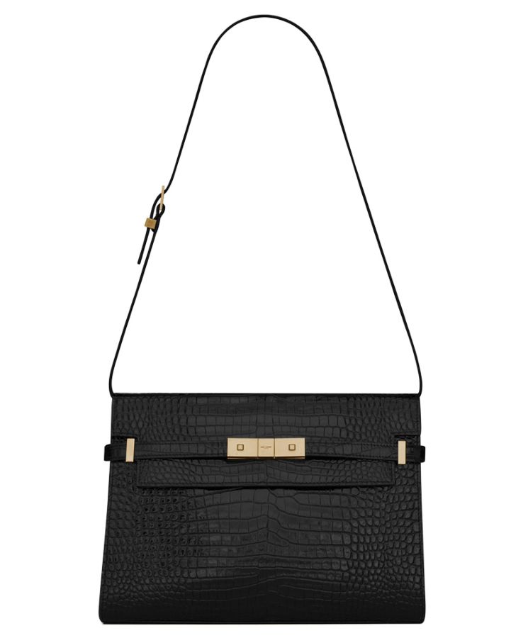 Saint.Lau.rent Manhattan Shoulder Bag In Crocodile-embossed Shiny Leather 579271 Black