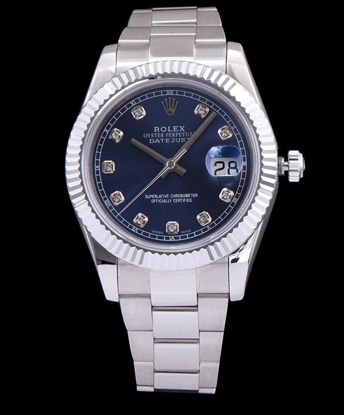 Ro.le.x Men s Stainless Steel Mid size Datejust Watches Blue