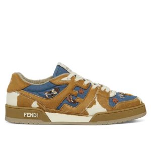 Fen.di Unisex Match, Designer Lace-up Sneakers, Denim Sneakers, Bead Embroidery, Fen.di Sneakers