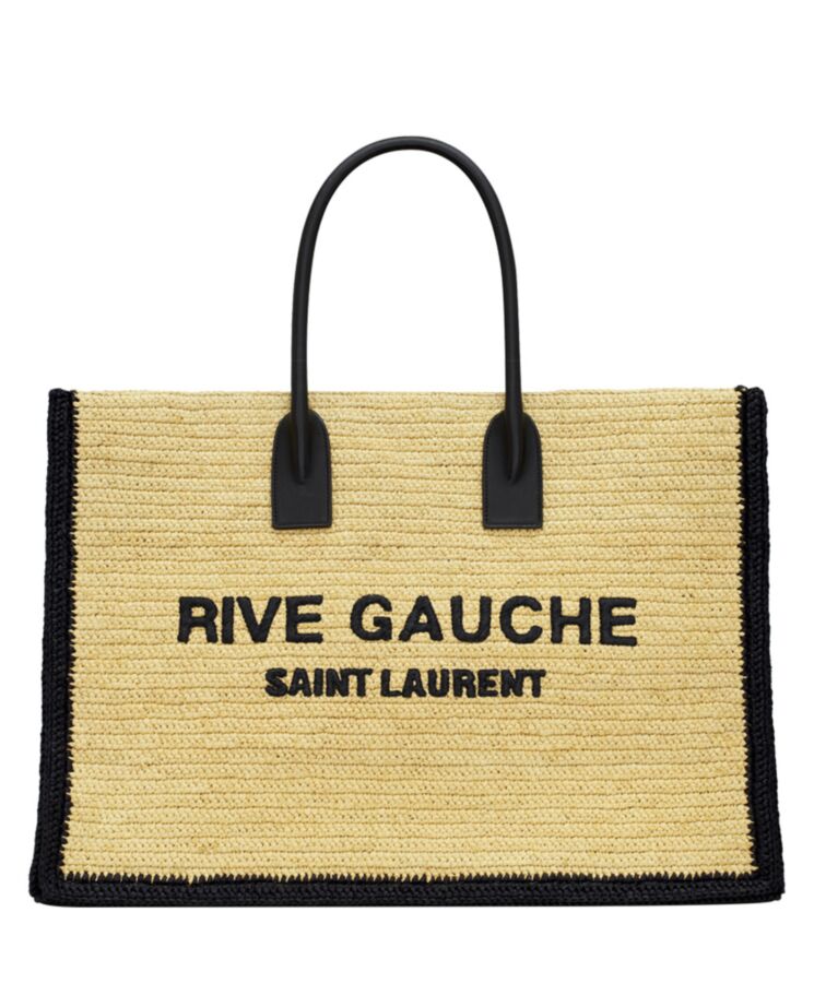 Saint.Lau.rent Rive Gauche Tote Bag In Raffia And Leather Apricot