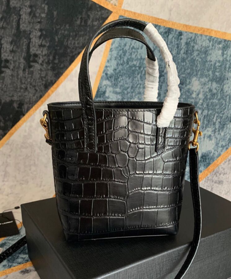 Saint.Lau.rent Paris, Mini Toy Shopping Bag, Crocodile-Embossed Leather, Black Leather Bag, Luxury Accessory