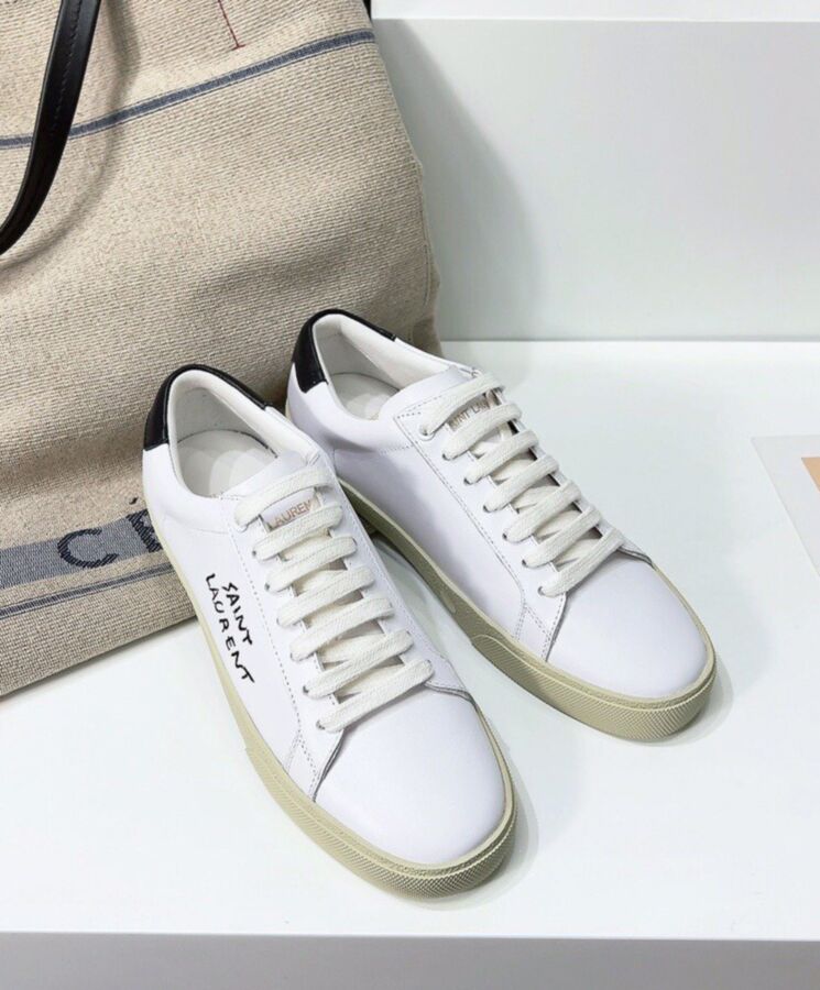 Saint.Lau.rent Unisex, Court Classic SL/06, Embroidered Sneakers, White Leather Sneakers