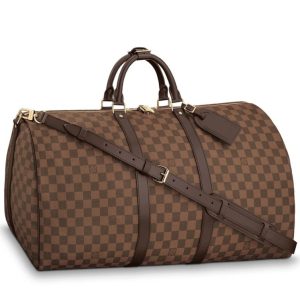 L.*V Keepall, Luxury Travel Bag, Damier Canvas, Keepall Bandouliere 55, Cabin-friendly Bag