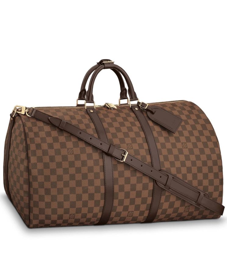 L.*V Keepall, Luxury Travel Bag, Damier Canvas, Keepall Bandouliere 55, Cabin-friendly Bag