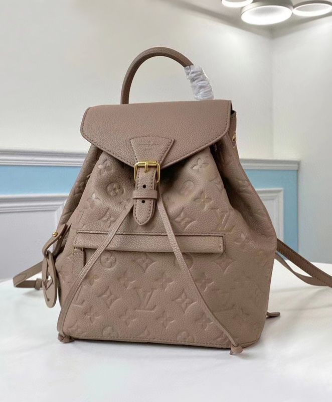 L.*V Exclusive, Montsouris Backpack M45205, Monogram Empreinte, vintage-style golden buckle, L.*V charm, embossed leather backpack.