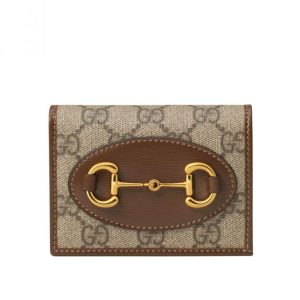 G.U.C.C 1955 Horsebit, GG Supreme Canvas, Brown leather wallet, Luxury Card Case Wallet.