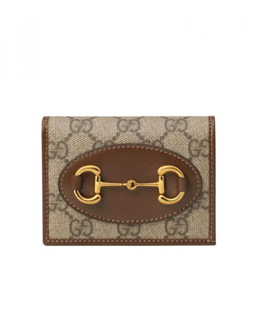 G.U.C.C 1955 Horsebit, GG Supreme Canvas, Brown leather wallet, Luxury Card Case Wallet.