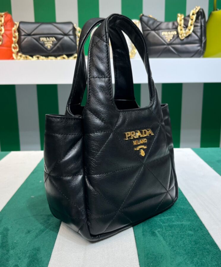 Pra.-da Small Nappa-leather Tote Bag With Topstitching 1BG451 Black