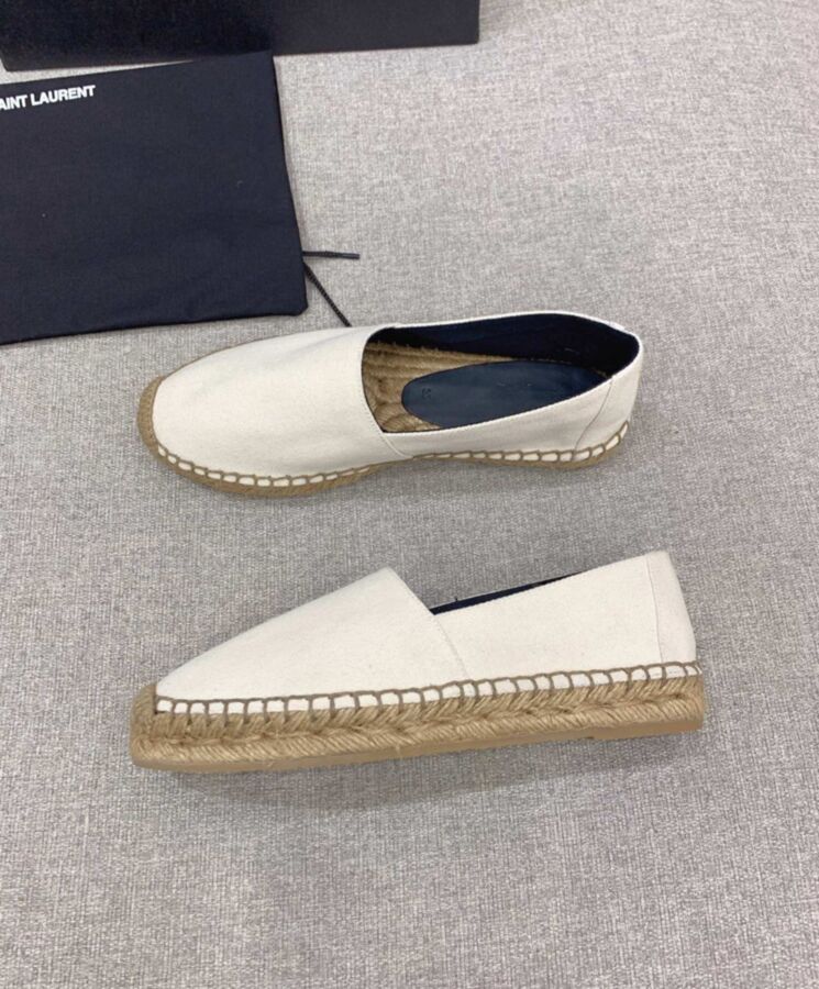 Saint.Lau.rent Women’s Cassandre Embroidered Espadrilles In Denim Cream