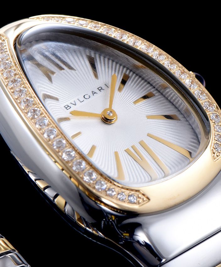 Bvl.gar 18-carat gold and steel watch White