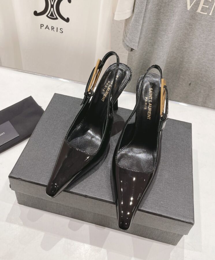 Saint.Lau.rent Women’s Lee Slingback Pumps In Patent Leather Black