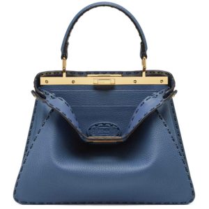 Fen.di Peekaboo ISeeU, Luxury Handbag, Cuoio Romano leather, Medium 8BN321 Blue