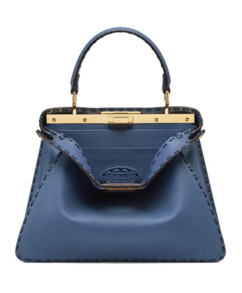 Fen.di Peekaboo ISeeU, Luxury Handbag, Cuoio Romano leather, Medium 8BN321 Blue