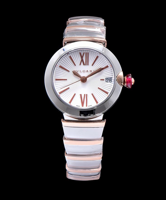 "Bvl.gar stainless steel watch, diamond watch for ladies, luxury timepiece, white Bvl.gar watch, automatic movement watch"