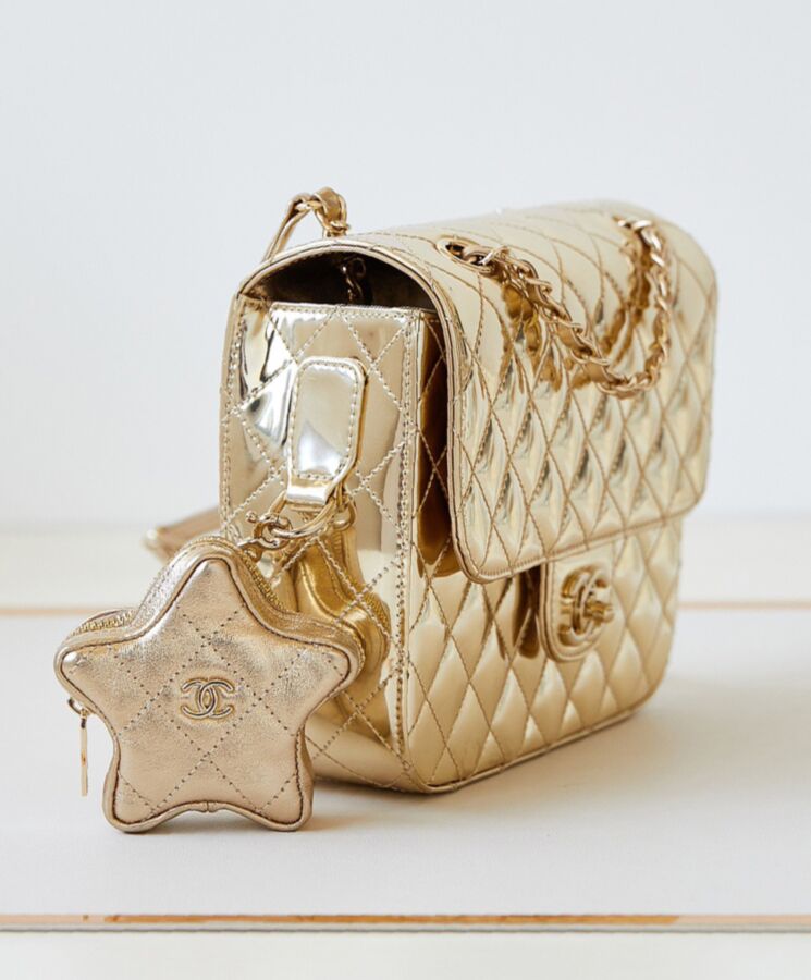 Cha.nel Backpack & Star Coin Purse AS4649 Golden