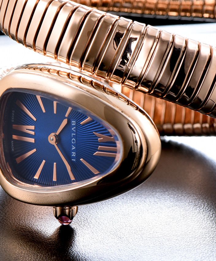 Bvl.gar Rose-Gold Automatic, Women's Luxury Watch, Rose-Gold Bracelet Watch, Blue Dial Watch