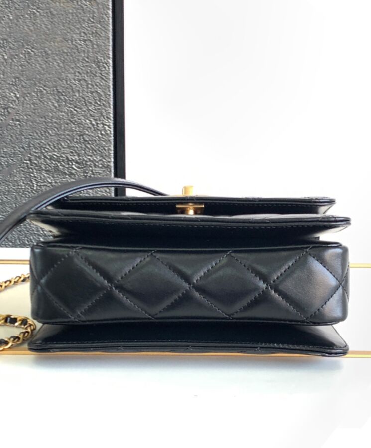 Cha.nel Mini Flap Bag With Top Handle AS3886 Black