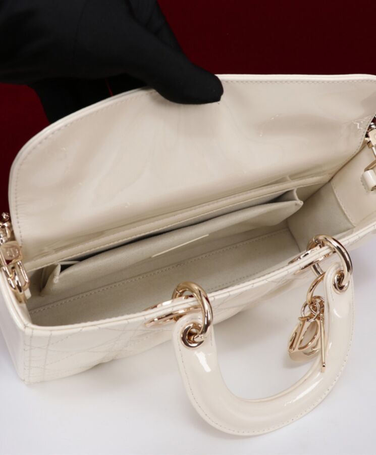 Di.ar Small Lady D-Joy Bag, Patent Calfskin Handbag, Cannage Stitching, Lady Di.ar Line, Iconic Fashion Accessory